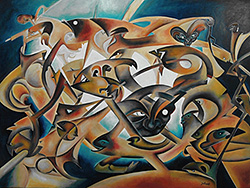 Jochen Bauer | Moderne Kunst | Künstler | Maler | Malerei | intuitive Malerei | abstrahierter Surrealismus | Bild Nr. 7 | Öl auf Leinwand| 60x80 cm | verkauft